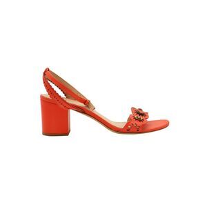 Tory Burch Marguerite Floral Cutout Mid Block Sandals in Red Leather